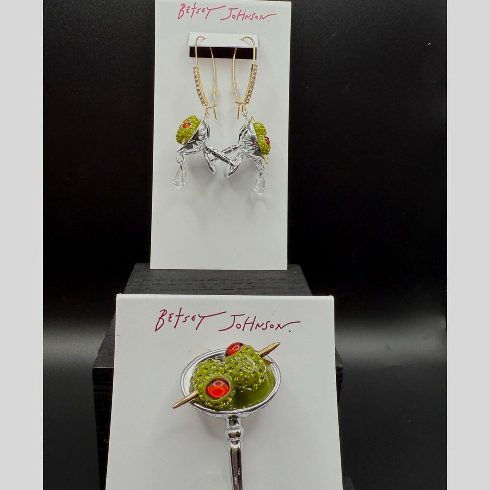 Betsey Johnson Whimsical Martini Earrings and Brooch Set